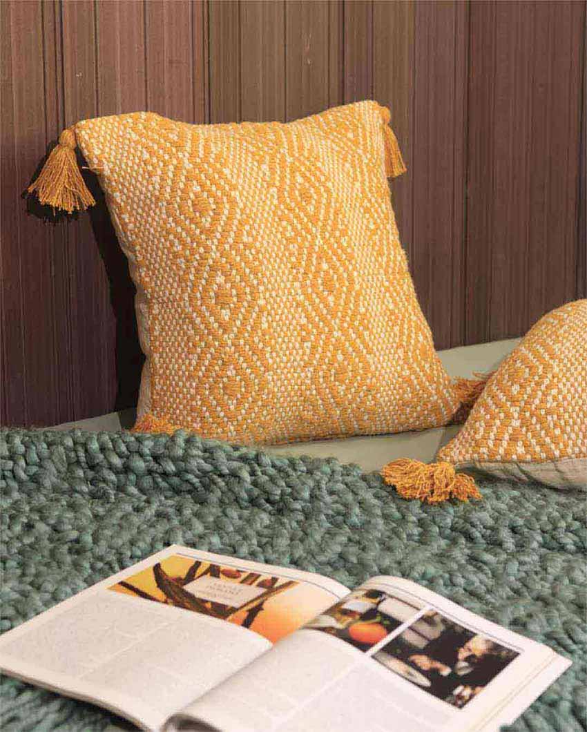 Modern Elegance Woven Design Cushion Covers | Set of 2 | 16 X 16 Inches