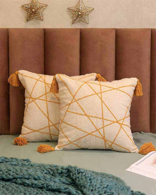Line Design Embroiderd Cushion Covers | Set of 2 | 16 X 16 Inches