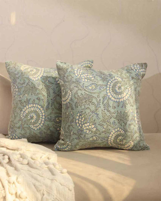 Wild Leafs Printed Design Cushion Covers | Set of 2 | 16 X 16 Inches