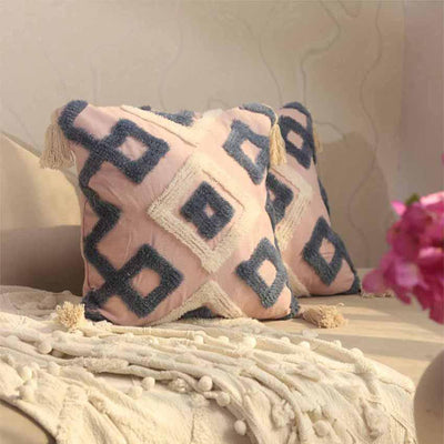 Traditional Tufted Design Cushion Covers | Set of 2 | 16 X 16 Inches