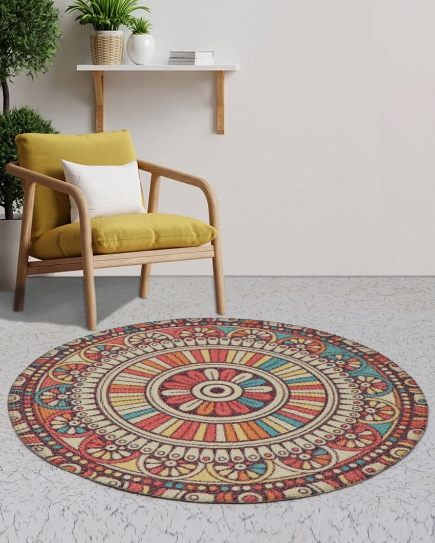 Whimsical Wonders Round Printed Cotton Rug for Cozy Living | 35 inches