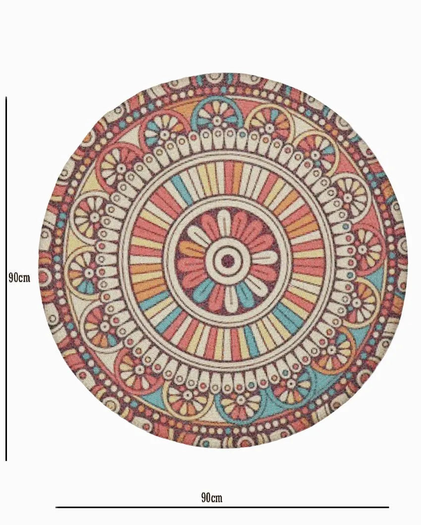 Whimsical Wonders Round Printed Cotton Rug for Cozy Living | 35 inches