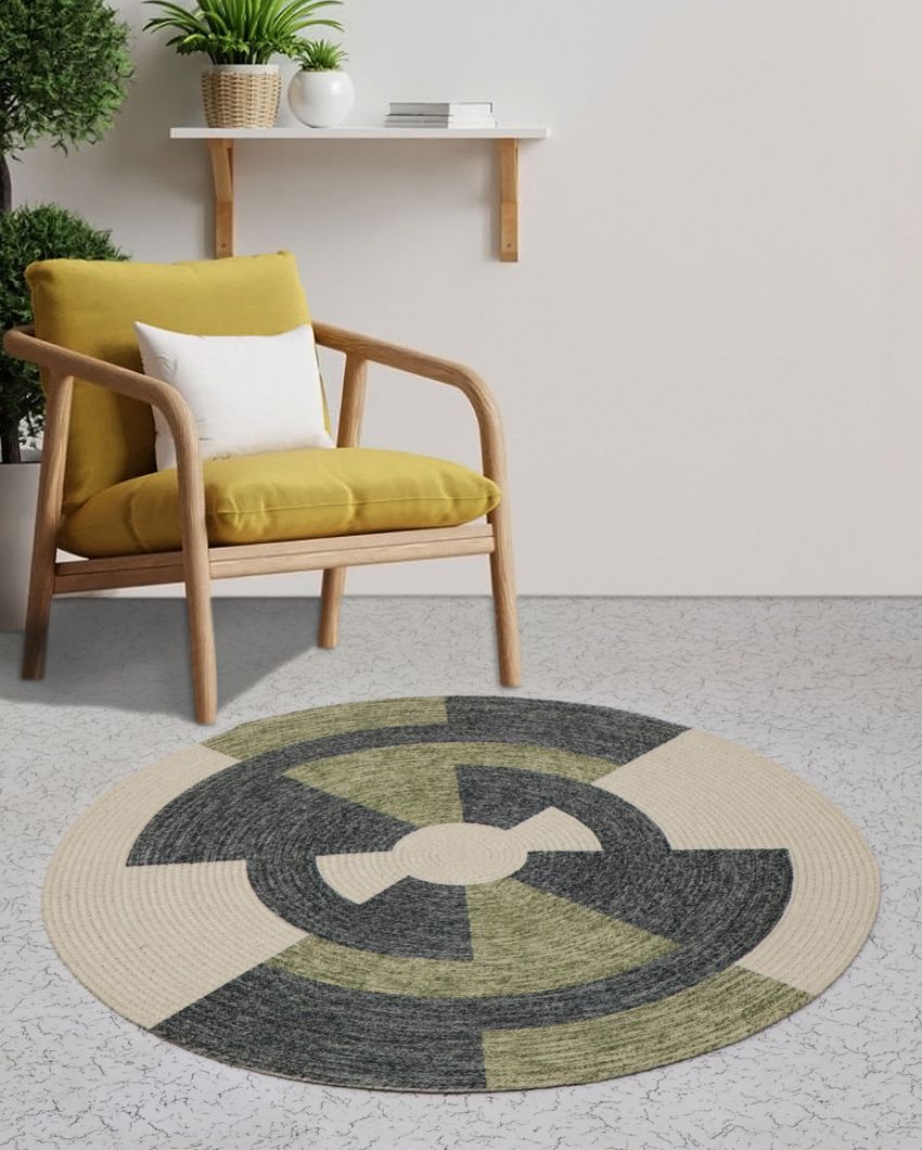 Modern Flair Round Rug in Printed Cotton for Contemporary Spaces | 35 inches