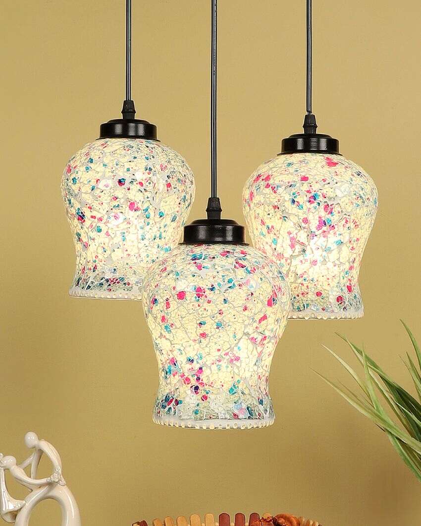 Colorful Crystal Stone Design Mosaic Glass Three Hanging Lamps | 10 x 20 inches