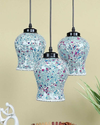 Colorful Crystal Stone Design Mosaic Glass Three Hanging Lamps | 10 x 20 inches