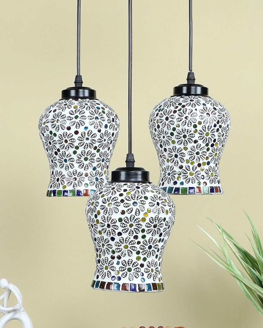 Colorful Little Florals Mosaic Glass Three Hanging Lamps | 10 x 20 inches