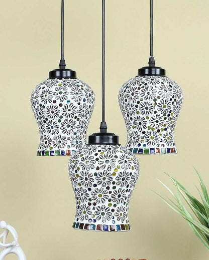 Colorful Little Florals Mosaic Glass Three Hanging Lamps | 10 x 20 inches