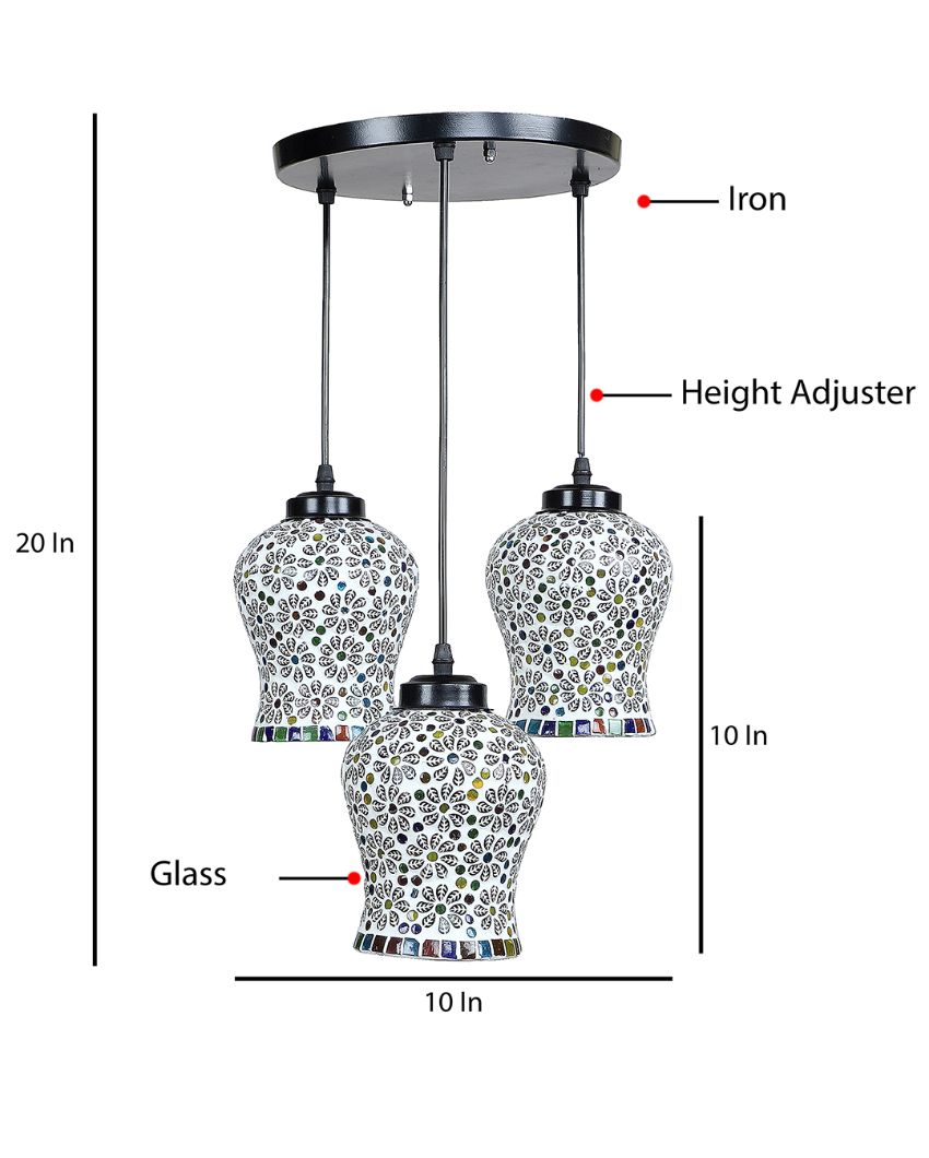 Colorful Little Florals Mosaic Glass Three Hanging Lamps | 10 x 20 inches