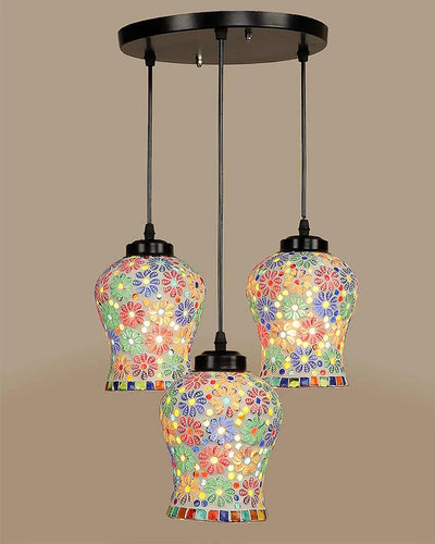 Colorful Little Florals Mosaic Glass Three Hanging Lamps | 10 x 20 inches