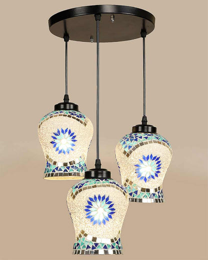 Turkish Design Mosaic Glass Three Hanging Lamps | 10 x 20 inches