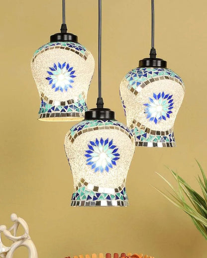 Turkish Design Mosaic Glass Three Hanging Lamps | 10 x 20 inches