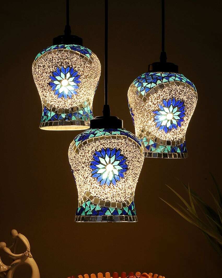 Turkish Design Mosaic Glass Three Hanging Lamps | 10 x 20 inches