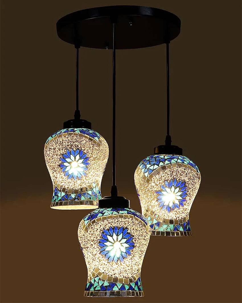 Turkish Design Mosaic Glass Three Hanging Lamps | 10 x 20 inches