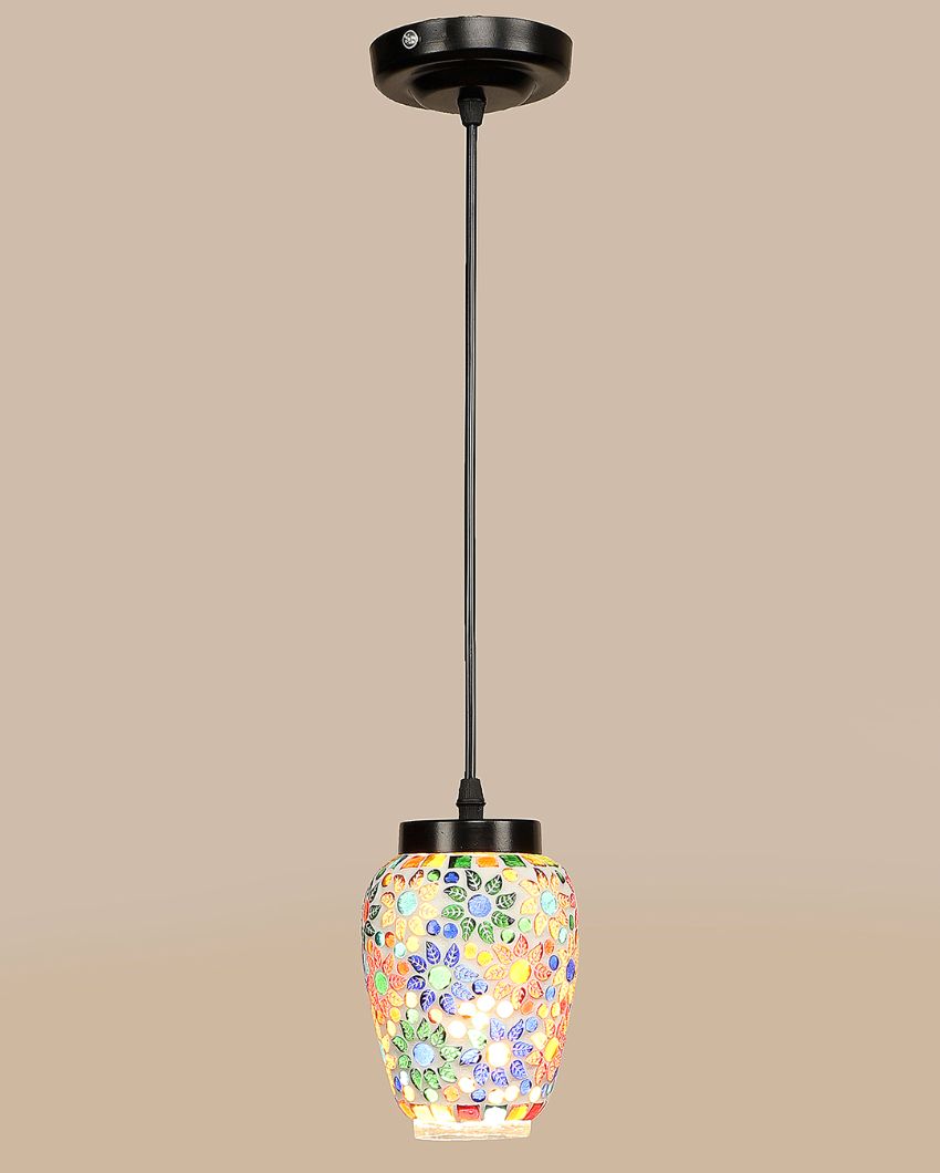 Multicolor Floral Design Mosaic Glass Hanging Lamp | 4 x 20 inches