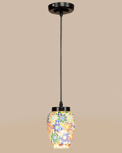 Multicolor Floral Design Mosaic Glass Hanging Lamp | 4 x 20 inches