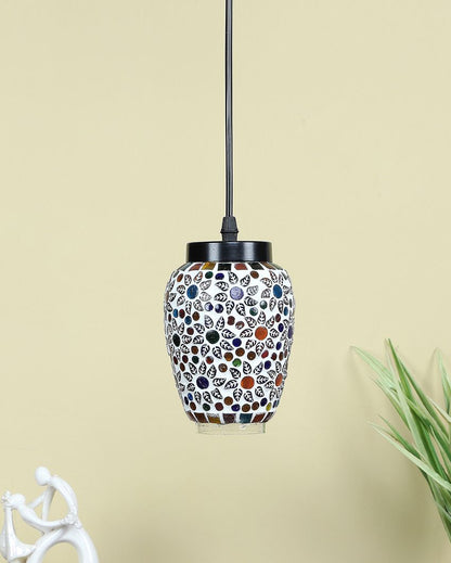 Multicolor Floral Design Mosaic Glass Hanging Lamp | 4 x 20 inches