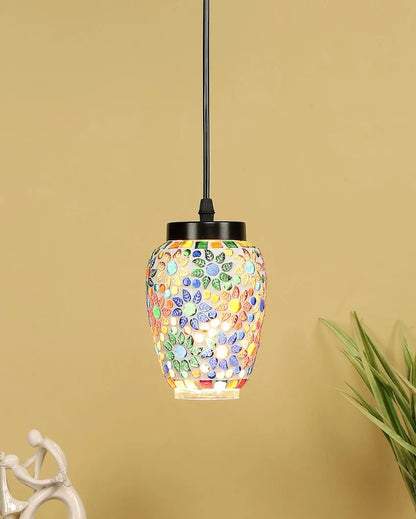 Multicolor Floral Design Mosaic Glass Hanging Lamp | 4 x 20 inches