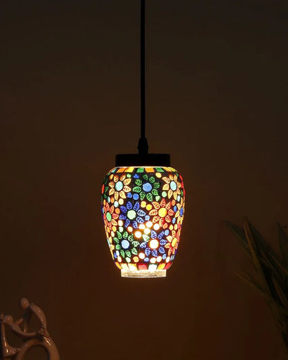 Multicolor Floral Design Mosaic Glass Hanging Lamp | 4 x 20 inches