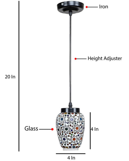 Multicolor Floral Design Mosaic Glass Hanging Lamp | 4 x 20 inches