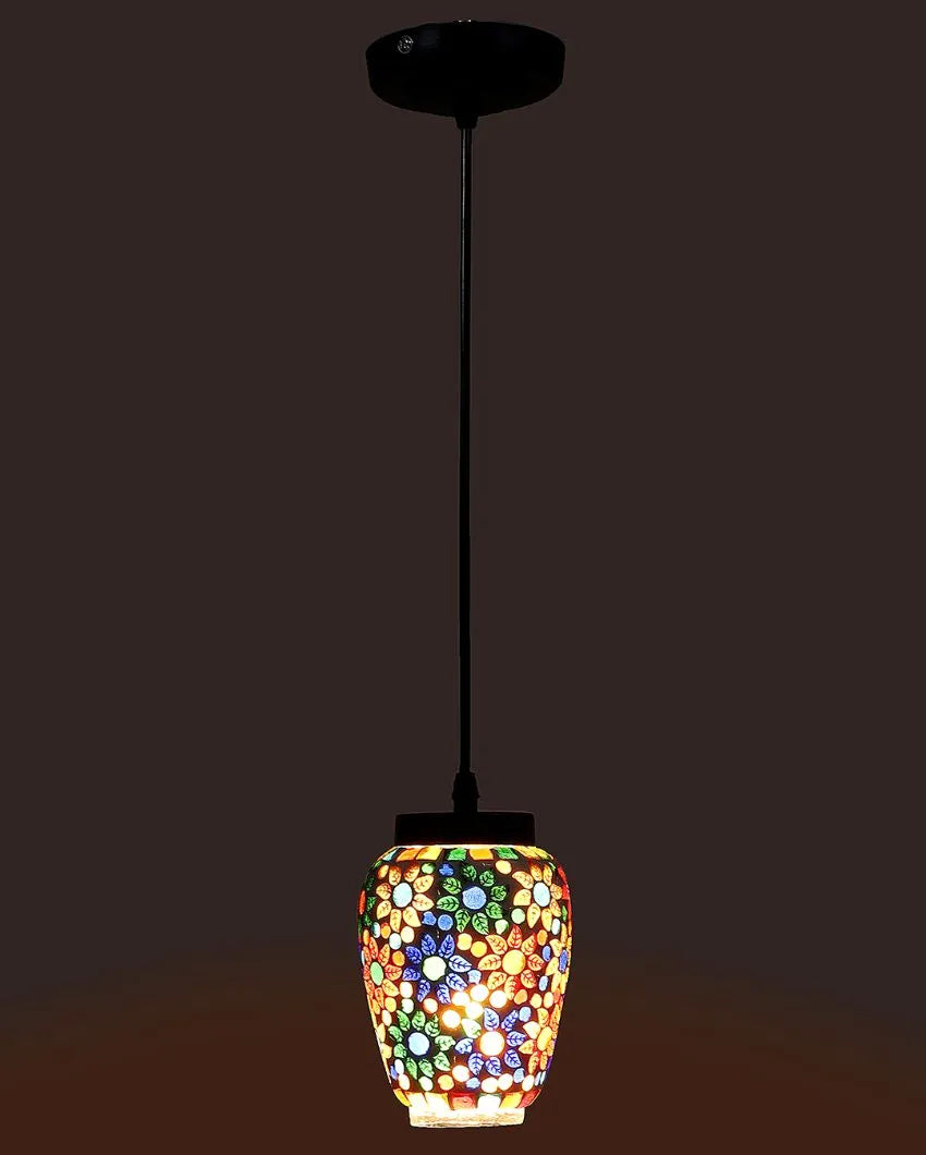 Multicolor Floral Design Mosaic Glass Hanging Lamp | 4 x 20 inches