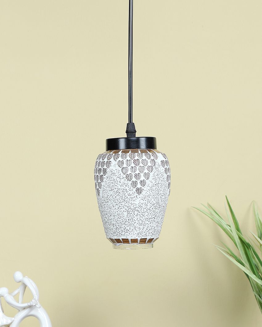 White Leaf Design Mosaic Glass Hanging Lamp | 4 x 20 inches