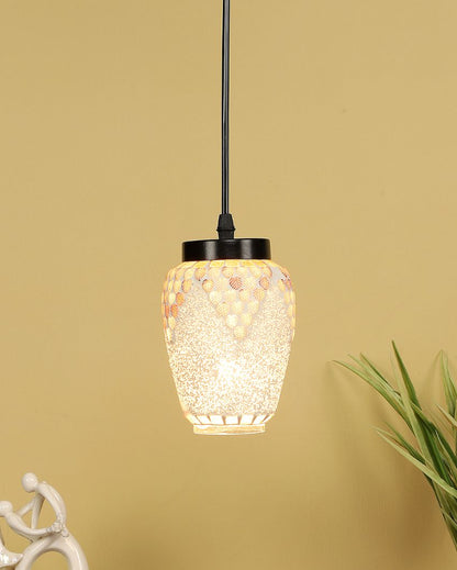 White Leaf Design Mosaic Glass Hanging Lamp | 4 x 20 inches