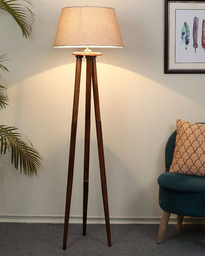 Artistic Detailing Mango Wood Base Floor Lamp with  Jute Shade | Bulb Not Included | 14 x 14 x 58 inches