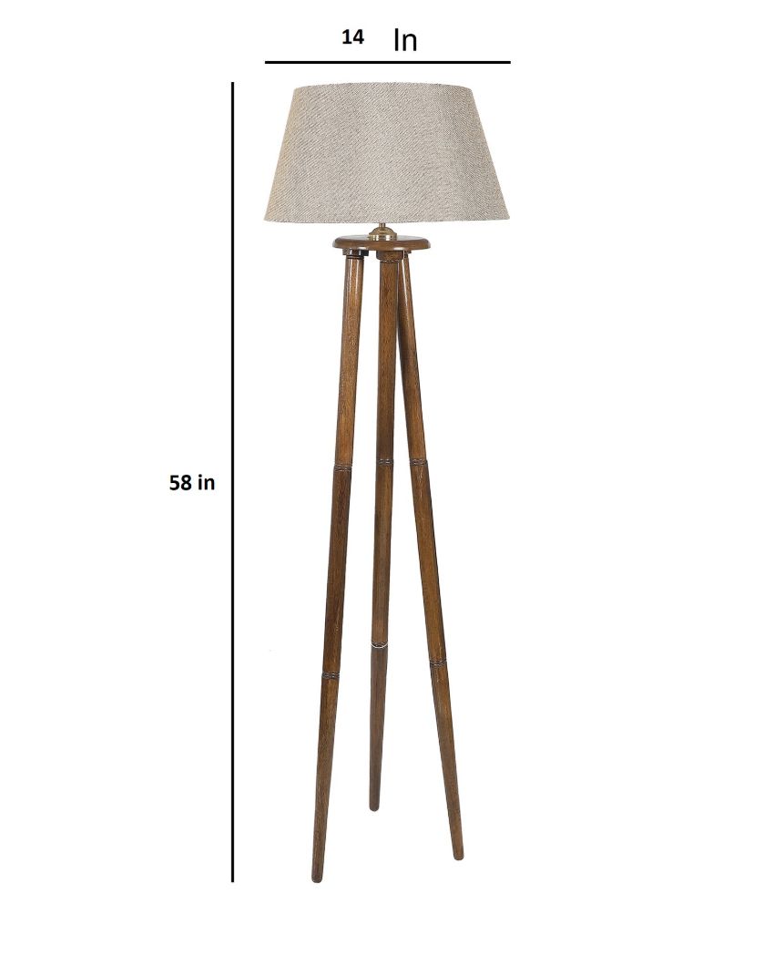 Artistic Detailing Mango Wood Base Floor Lamp with  Jute Shade | Bulb Not Included | 14 x 14 x 58 inches