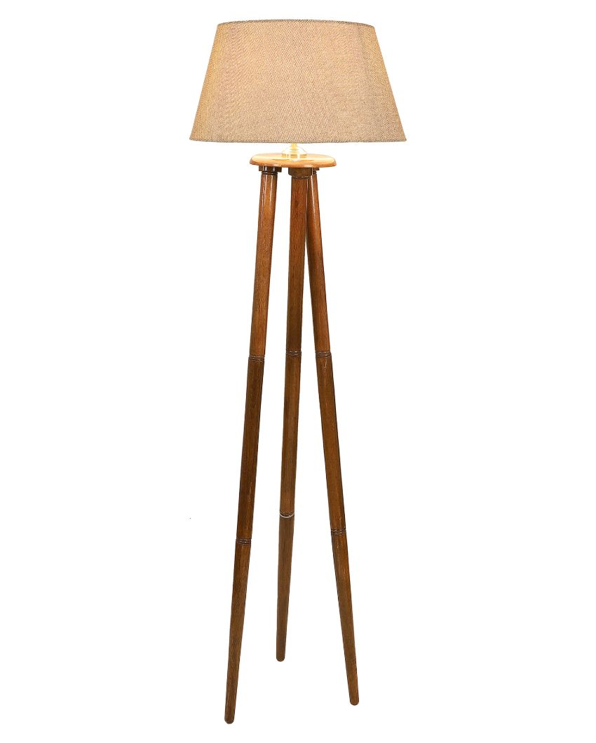 Artistic Detailing Mango Wood Base Floor Lamp with  Jute Shade | Bulb Not Included | 14 x 14 x 58 inches