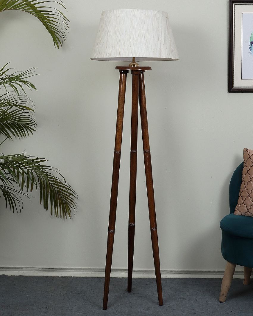 Premium Styling Mango Wood Base Floor Lamp with  Cotton Shade | Bulb Not Included | 14 x 14 x 58 inches