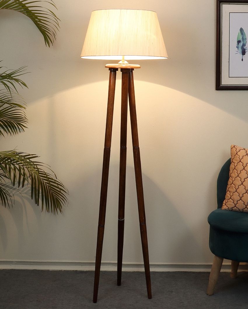 Premium Styling Mango Wood Base Floor Lamp with  Cotton Shade | Bulb Not Included | 14 x 14 x 58 inches