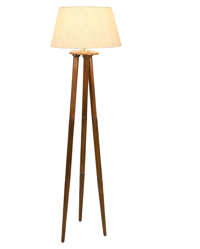 Premium Styling Mango Wood Base Floor Lamp with  Cotton Shade | Bulb Not Included | 14 x 14 x 58 inches