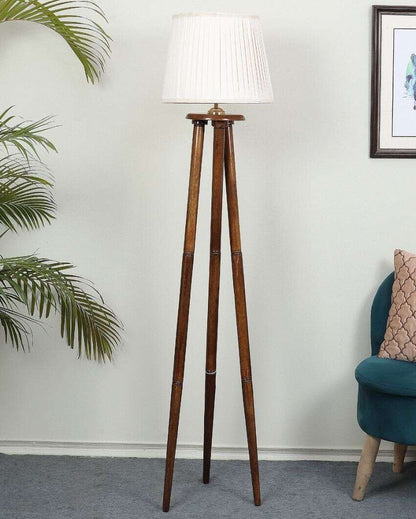 Enduring Mango Wood Base Floor Lamp with  Poly cotton Shade | Bulb Not Included | 14 x 14 x 60 inches