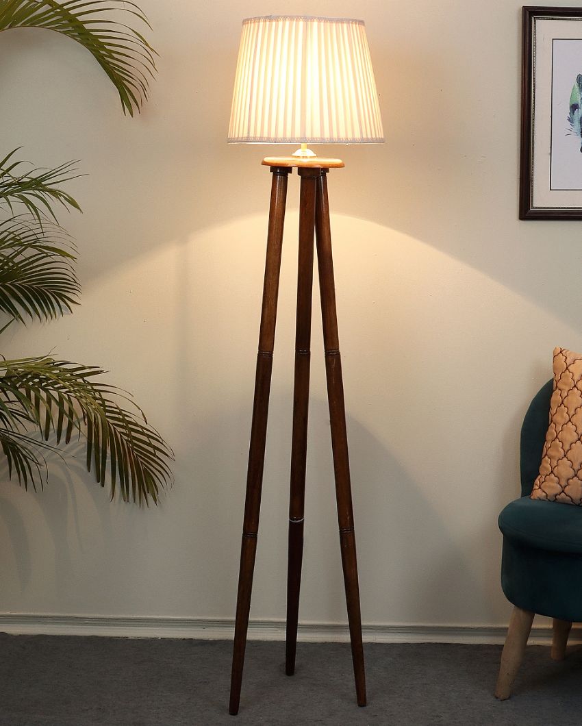 Enduring Mango Wood Base Floor Lamp with  Poly cotton Shade | Bulb Not Included | 14 x 14 x 60 inches