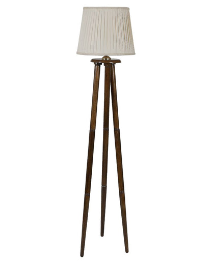 Enduring Mango Wood Base Floor Lamp with  Poly cotton Shade | Bulb Not Included | 14 x 14 x 60 inches