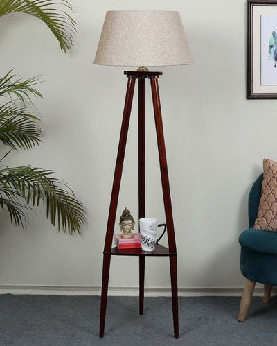 Undying Style Mango Wood Base Floor Lamp with Jute Shade | Bulb Not Included | 14 x 14 x 60 inches