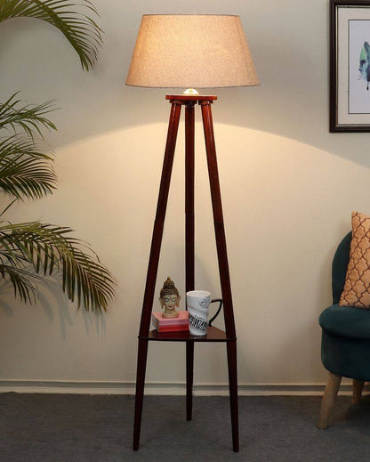 Undying Style Mango Wood Base Floor Lamp with Jute Shade | Bulb Not Included | 14 x 14 x 60 inches