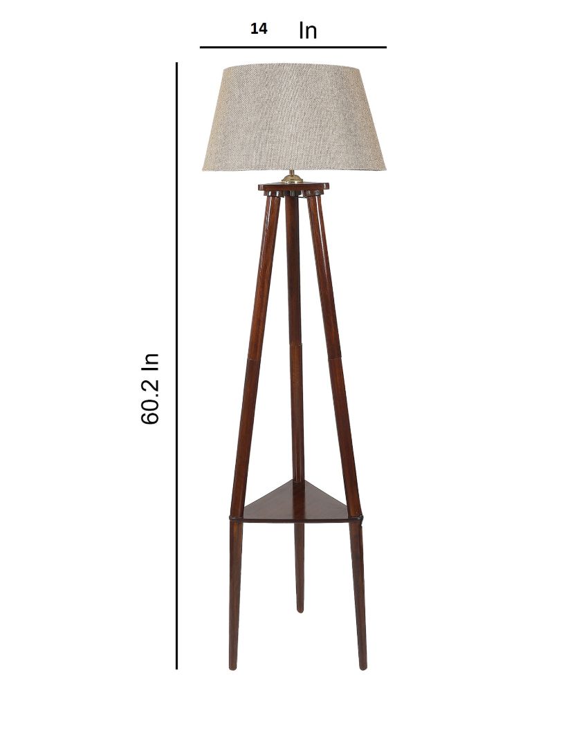 Undying Style Mango Wood Base Floor Lamp with Jute Shade | Bulb Not Included | 14 x 14 x 60 inches