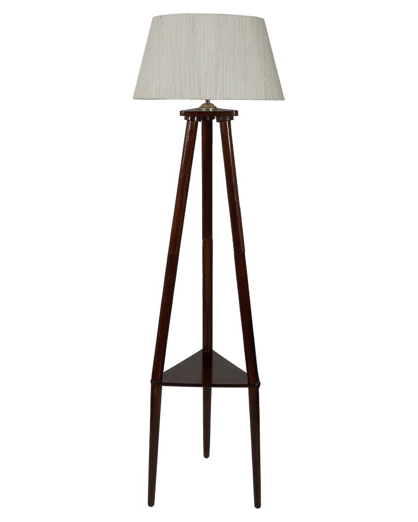 Stylish Mango Wood Base Floor Lamp with Cotton Satin Mix Shade | Bulb Not Included | 14 x 14 x 60 inches