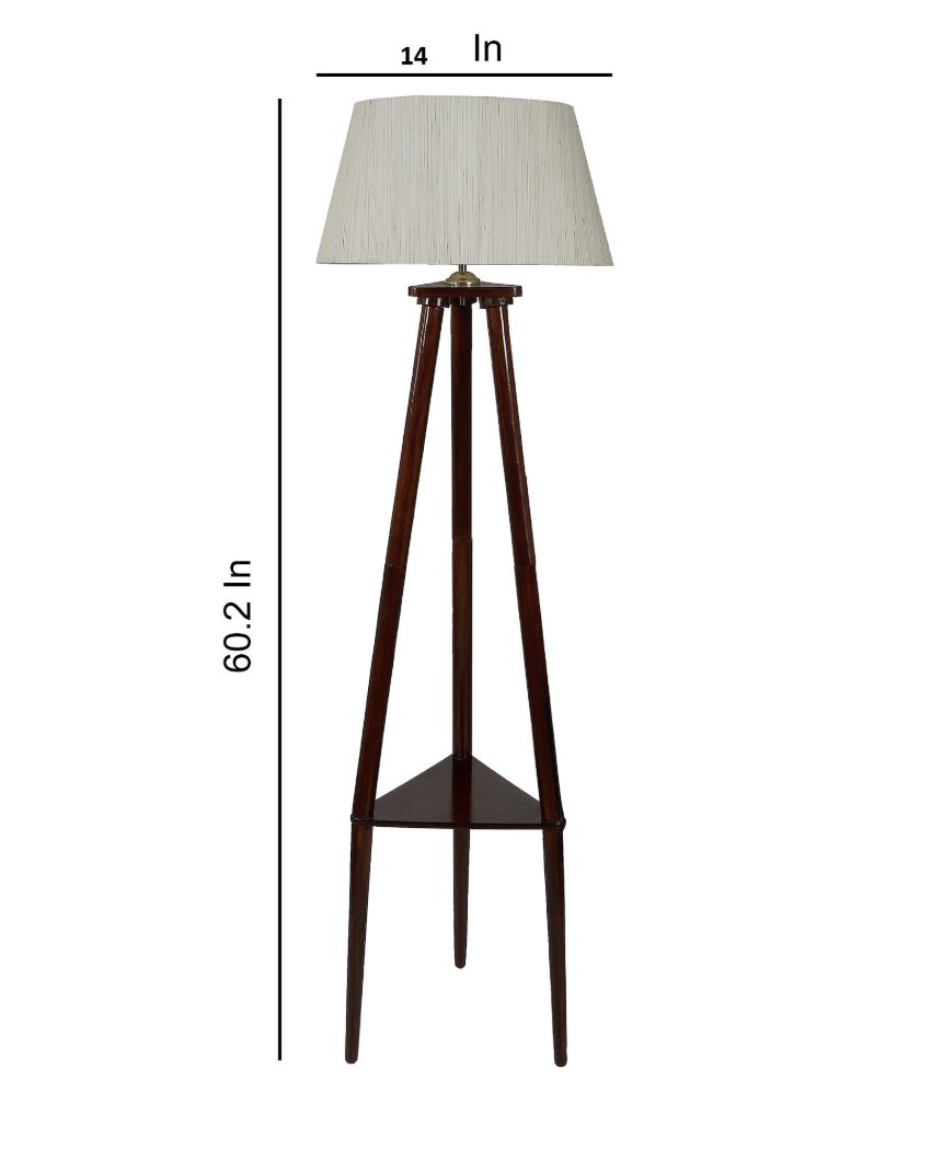 Stylish Mango Wood Base Floor Lamp with Cotton Satin Mix Shade | Bulb Not Included | 14 x 14 x 60 inches