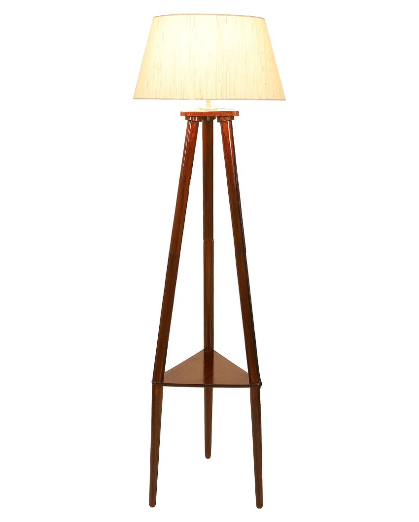 Stylish Mango Wood Base Floor Lamp with Cotton Satin Mix Shade | Bulb Not Included | 14 x 14 x 60 inches