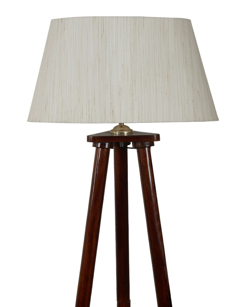 Stylish Mango Wood Base Floor Lamp with Cotton Satin Mix Shade | Bulb Not Included | 14 x 14 x 60 inches