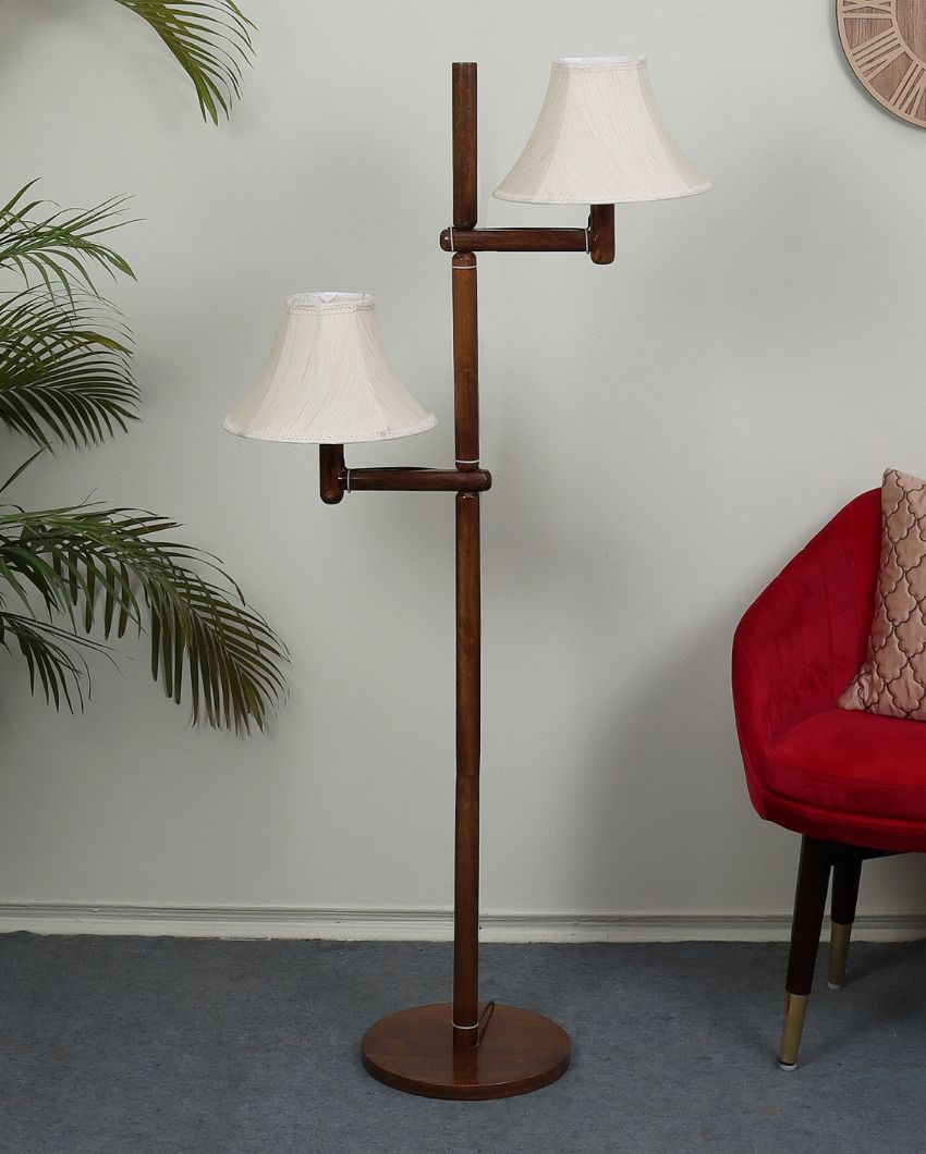 Aesthetic Mango Wood Base Floor Lamp with Cotton Dual Shade | Bulb Not Included | 21 x 21 x 57 inches