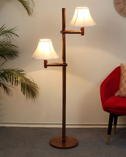 Aesthetic Mango Wood Base Floor Lamp with Cotton Dual Shade | Bulb Not Included | 21 x 21 x 57 inches