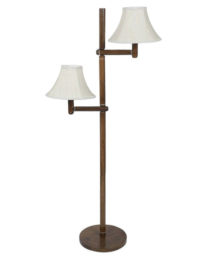 Aesthetic Mango Wood Base Floor Lamp with Cotton Dual Shade | Bulb Not Included | 21 x 21 x 57 inches