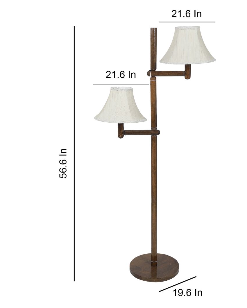 Aesthetic Mango Wood Base Floor Lamp with Cotton Dual Shade | Bulb Not Included | 21 x 21 x 57 inches