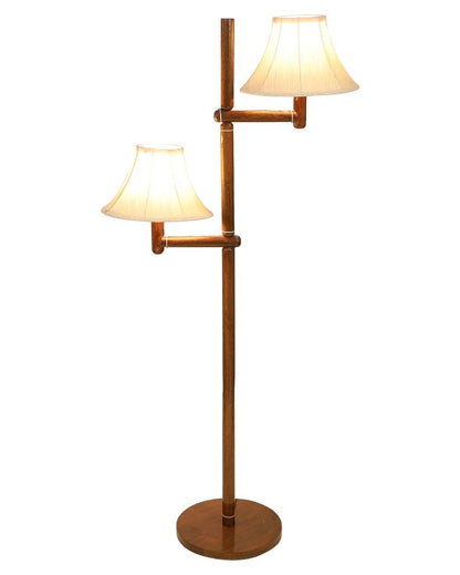 Aesthetic Mango Wood Base Floor Lamp with Cotton Dual Shade | Bulb Not Included | 21 x 21 x 57 inches