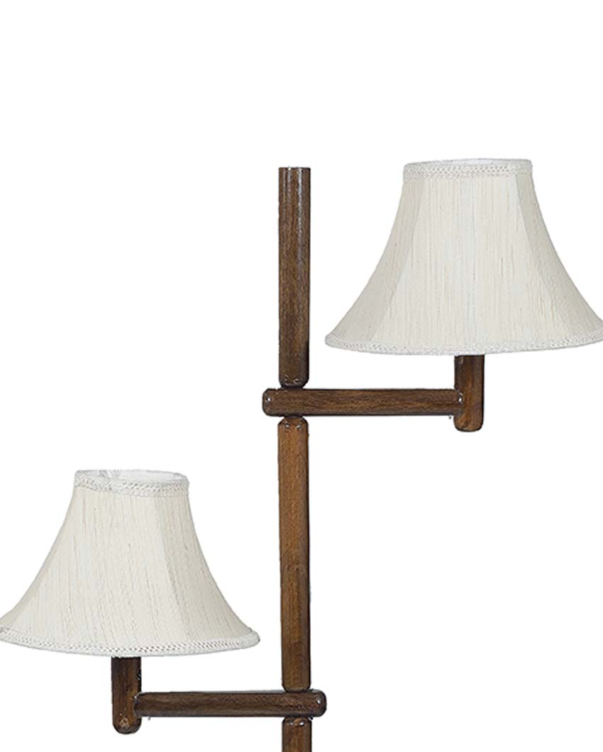 Aesthetic Mango Wood Base Floor Lamp with Cotton Dual Shade | Bulb Not Included | 21 x 21 x 57 inches