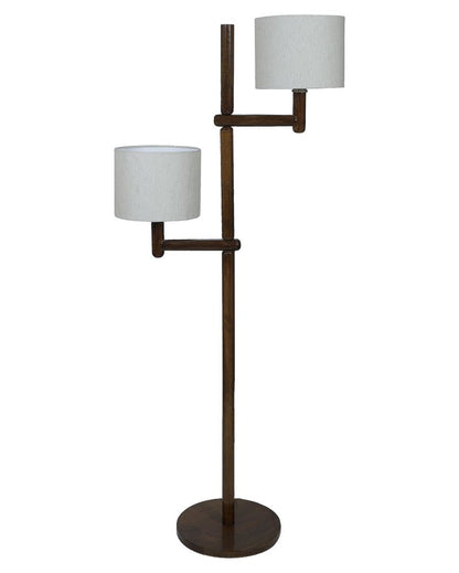 Rustic Warmth Mango Wood Base Floor Lamp with Cotton Dual Shade | Bulb Not Included | 18 x 18 x 57 inches