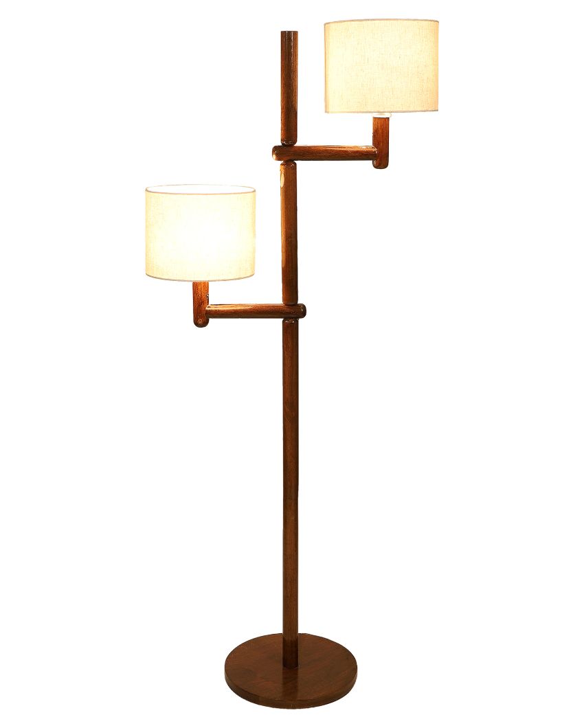 Rustic Warmth Mango Wood Base Floor Lamp with Cotton Dual Shade | Bulb Not Included | 18 x 18 x 57 inches